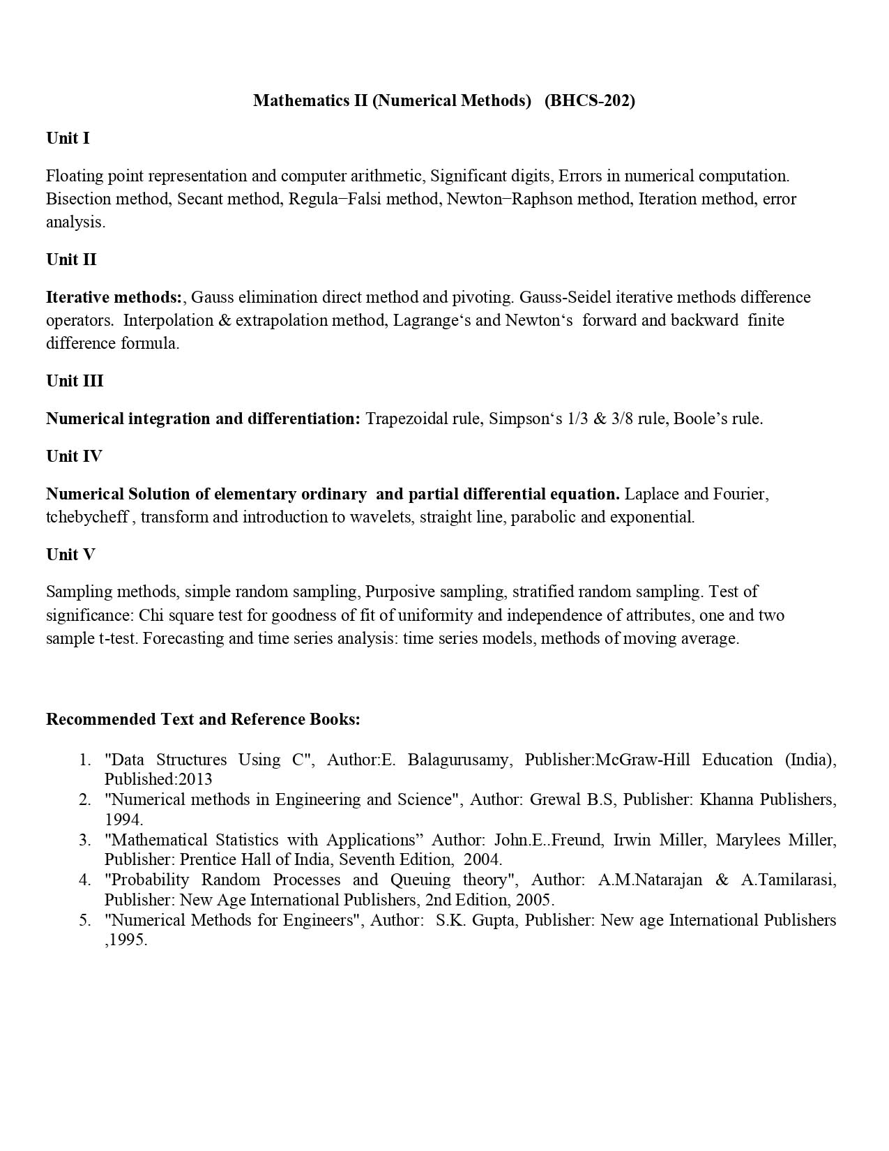 Computer Based Numerical Techniques syllabus